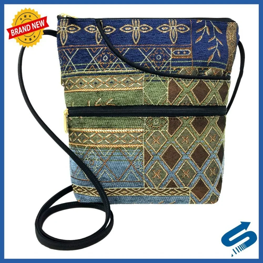 Handmade Tapestry Crossbody Bag Adjustable Strap Zipper Pockets USA Made
